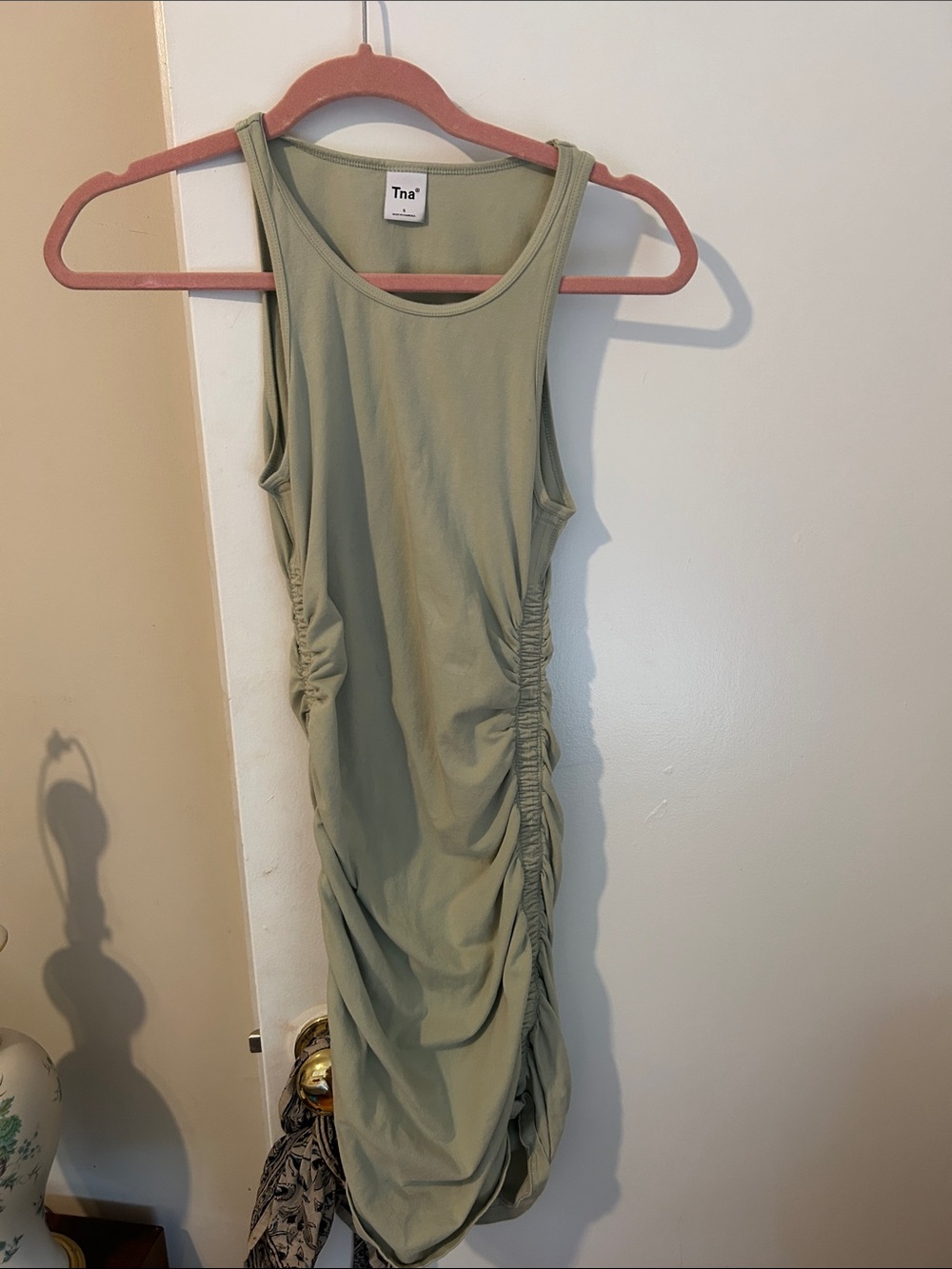 Aritzia TNA Sage Green Ruched Tank Midi Dress